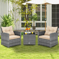 3 Pieces Outdoor Wicker Conversation Set with Tempered Glass Tabletop-Beige - Beige - Patio Conversation Sets
