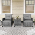 3 Pieces Outdoor Wicker Conversation Set with Tempered Glass Tabletop-Gray - Gray - Patio Conversation Sets