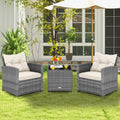 3 Pieces Outdoor Wicker Conversation Set with Tempered Glass Tabletop-White - White - Patio Conversation Sets