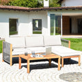 3 Pieces Patio Acacia Wood Sofa Furniture Set with Nylon Rope Armrest-White - White - Outdoor Sectionals