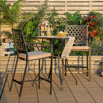 3 Pieces Patio Bar Set with 2 Bar Stools and 1 Square Table - Beige - Patio Dining Sets