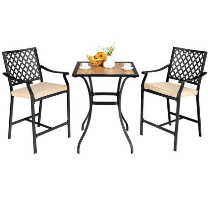 3 Pieces Patio Bar Set with 2 Bar Stools and 1 Square Table - Beige - Patio Dining Sets