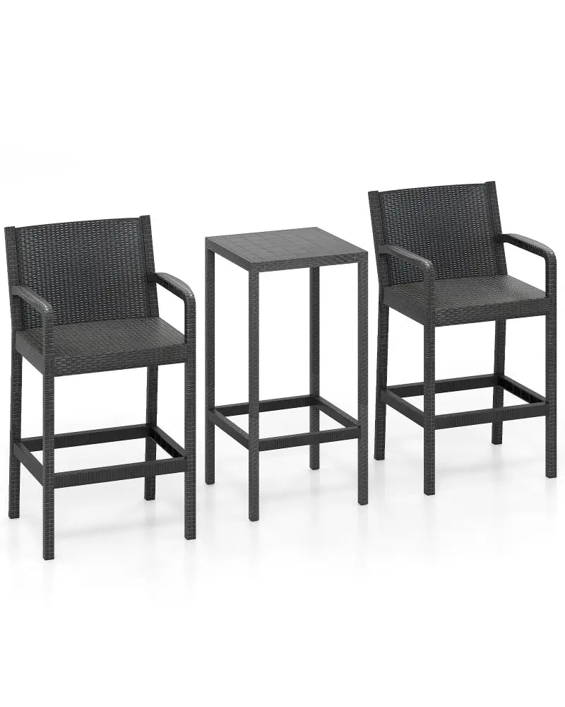 3 Pieces Patio Bar Set with 2 Stools and 1 Bar Table-Black - Black - Patio Bar Furniture