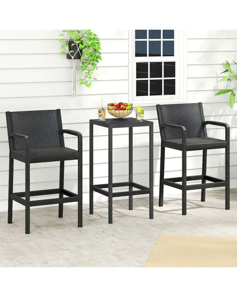 3 Pieces Patio Bar Set with 2 Stools and 1 Bar Table-Black - Black - Patio Bar Furniture