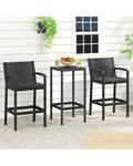 3 Pieces Patio Bar Set with 2 Stools and 1 Bar Table-Black - Black - Patio Bar Furniture