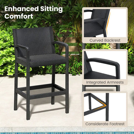 3 Pieces Patio Bar Set with 2 Stools and 1 Bar Table-Black - Black - Patio Bar Furniture