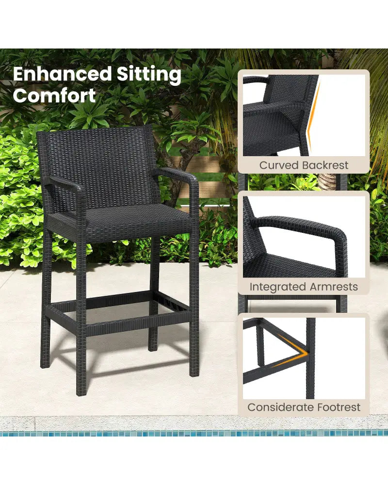 3 Pieces Patio Bar Set with 2 Stools and 1 Bar Table-Black - Black - Patio Bar Furniture