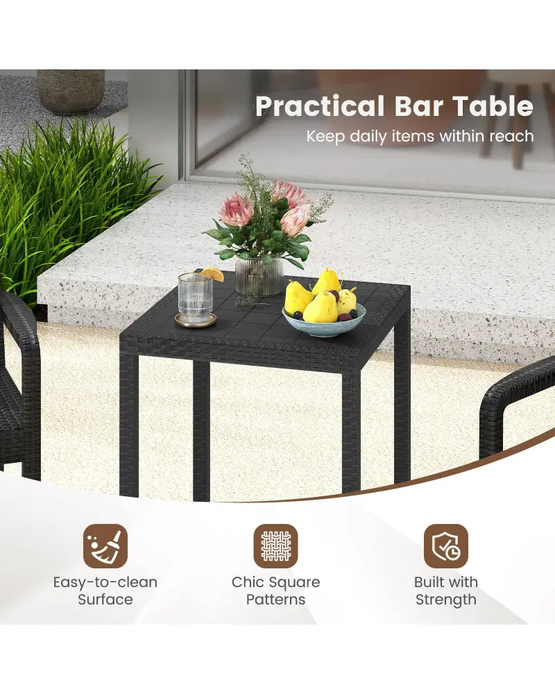 3 Pieces Patio Bar Set with 2 Stools and 1 Bar Table-Black - Black - Patio Bar Furniture