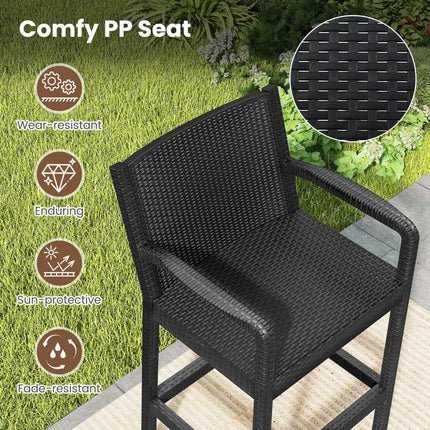 3 Pieces Patio Bar Set with 2 Stools and 1 Bar Table-Black - Black - Patio Bar Furniture