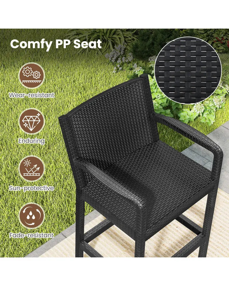 3 Pieces Patio Bar Set with 2 Stools and 1 Bar Table-Black - Black - Patio Bar Furniture