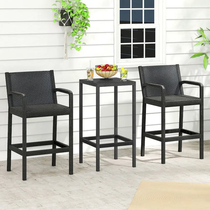 3 Pieces Patio Bar Set with 2 Stools and 1 Bar Table-Black - Black - Patio Bar Furniture
