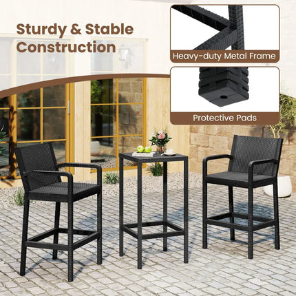 3 Pieces Patio Bar Set with 2 Stools and 1 Bar Table-Black - Black - Patio Bar Furniture