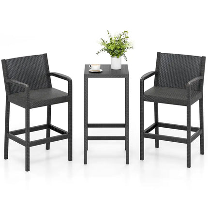 3 Pieces Patio Bar Set with 2 Stools and 1 Bar Table-Black - Black - Patio Bar Furniture
