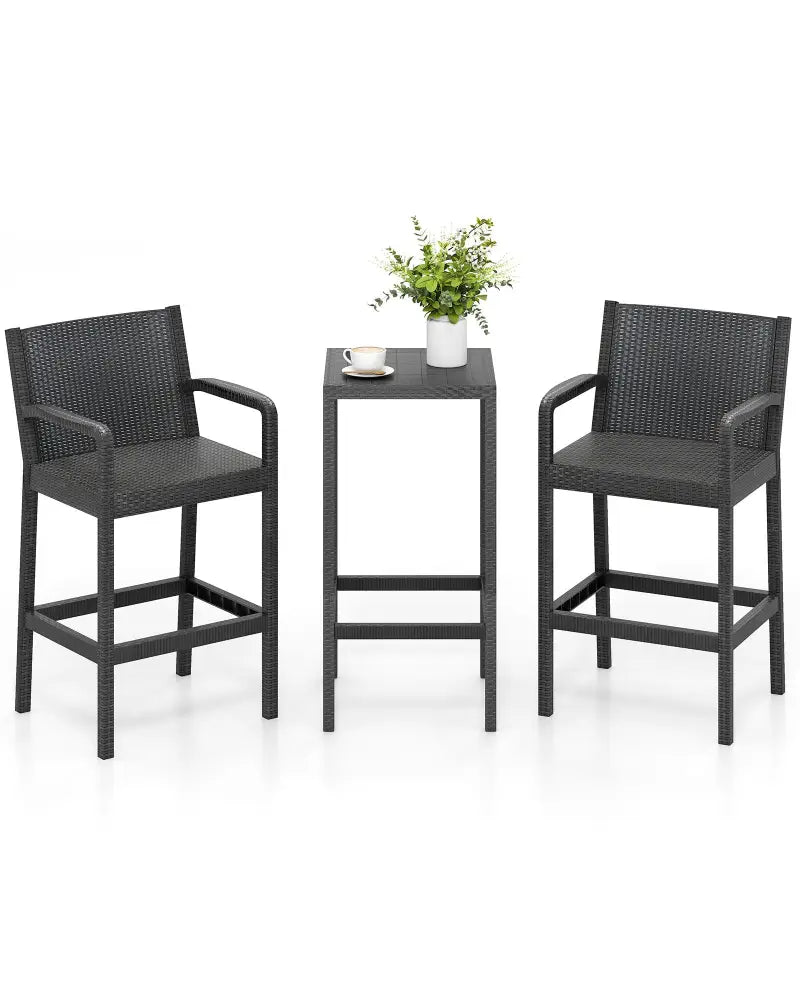 3 Pieces Patio Bar Set with 2 Stools and 1 Bar Table-Black - Black - Patio Bar Furniture