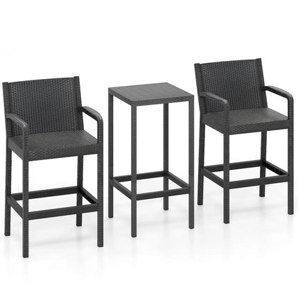 3 Pieces Patio Bar Set with 2 Stools and 1 Bar Table-Black - Black - Patio Bar Furniture