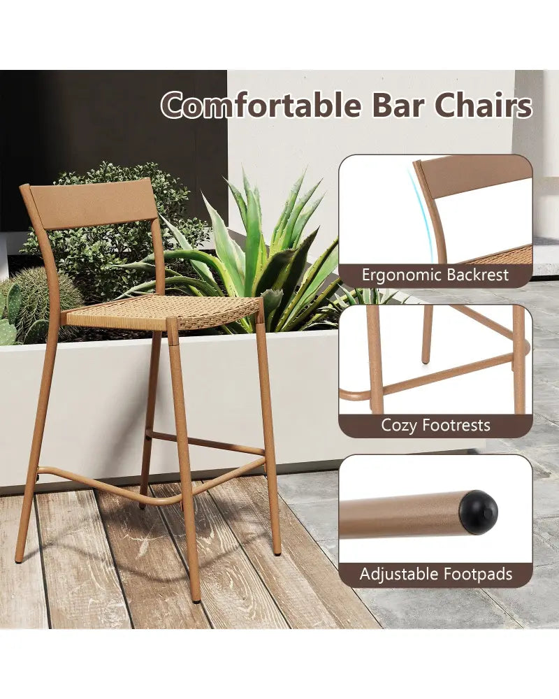 3 Pieces Patio Bar Table Set with Height Table and 2 Armless Chairs - Brown - Patio Bar Furniture