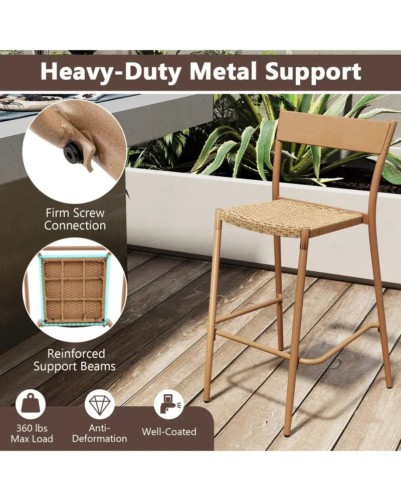 3 Pieces Patio Bar Table Set with Height Table and 2 Armless Chairs - Brown - Patio Bar Furniture