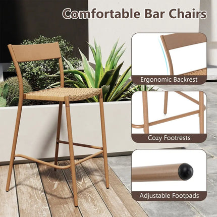 3 Pieces Patio Bar Table Set with Height Table and 2 Armless Chairs - Brown - Patio Bar Furniture