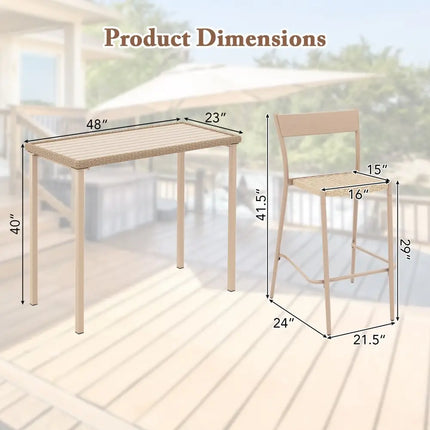 3 Pieces Patio Bar Table Set with Height Table and 2 Armless Chairs - Brown - Patio Bar Furniture