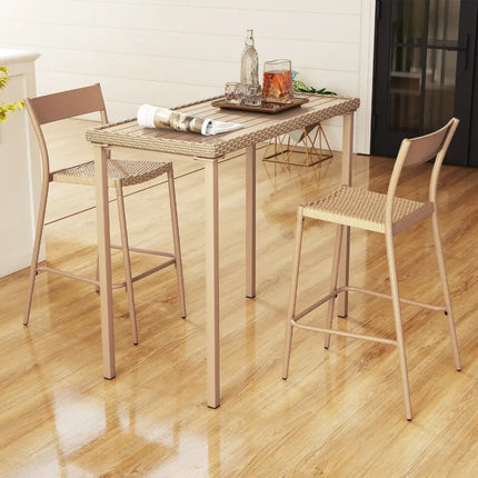 3 Pieces Patio Bar Table Set with Height Table and 2 Armless Chairs - Brown - Patio Bar Furniture