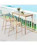 3 Pieces Patio Bar Table Set with Height Table and 2 Armless Chairs - Brown - Patio Bar Furniture