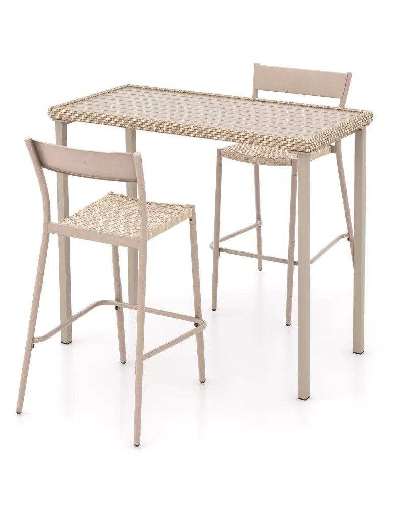 3 Pieces Patio Bar Table Set with Height Table and 2 Armless Chairs - Brown - Patio Bar Furniture