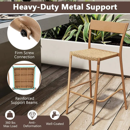 3 Pieces Patio Bar Table Set with Height Table and 2 Armless Chairs - Brown - Patio Bar Furniture