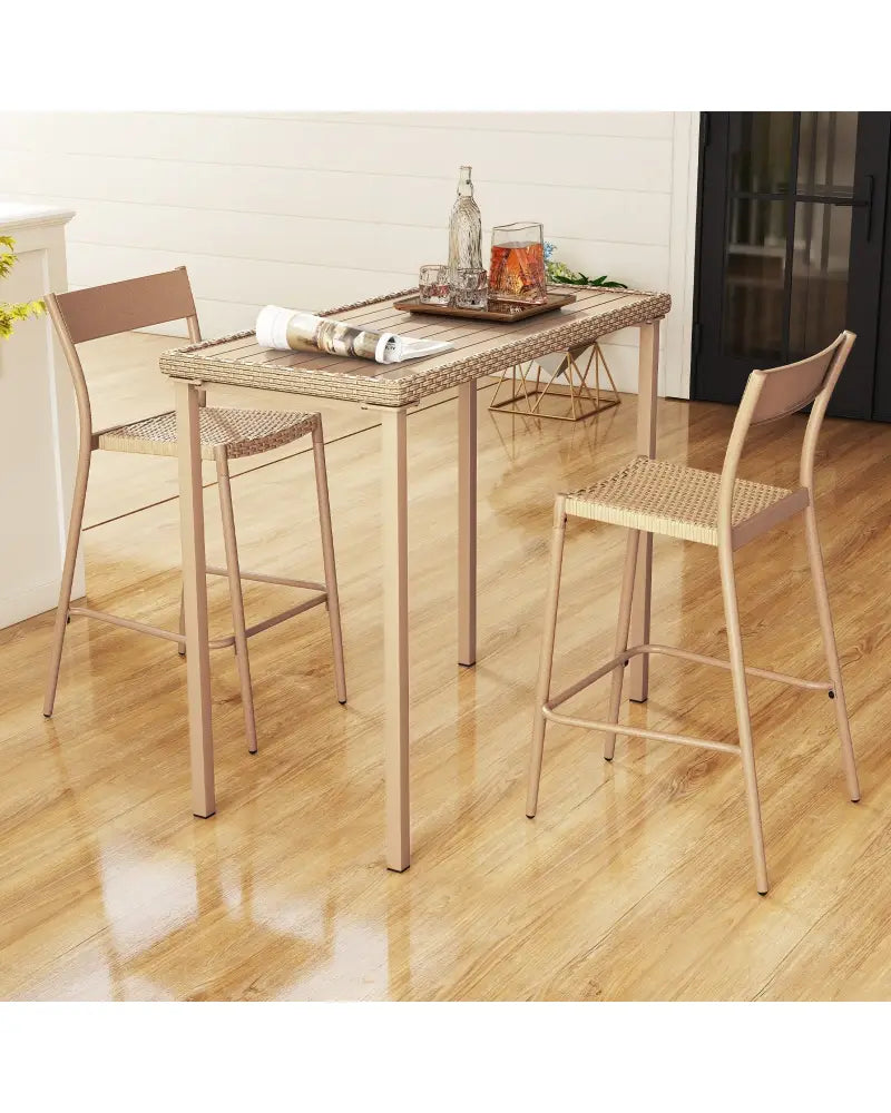 3 Pieces Patio Bar Table Set with Height Table and 2 Armless Chairs - Brown - Patio Bar Furniture