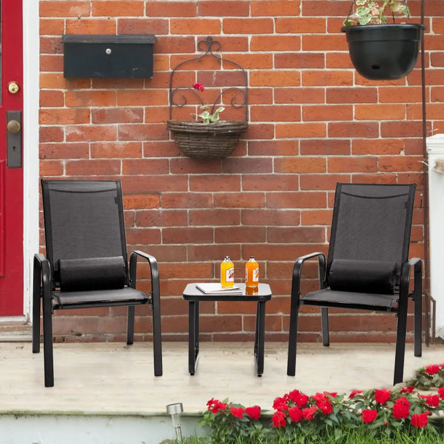 3 Pieces Patio Bistro Furniture Set with Adjustable Backrest-Black - Black - Patio Conversation Sets