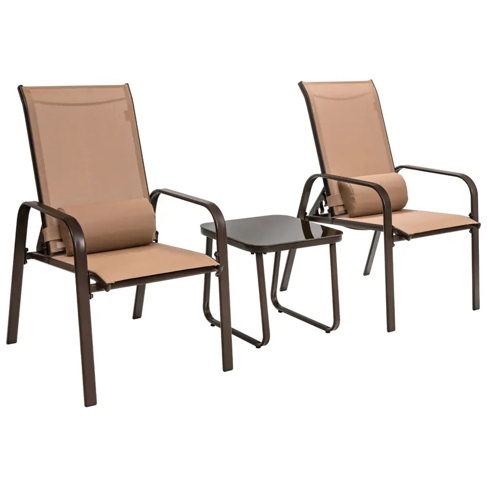 3 Pieces Patio Bistro Furniture Set with Adjustable Backrest-Coffee - Brown - Patio Conversation Sets