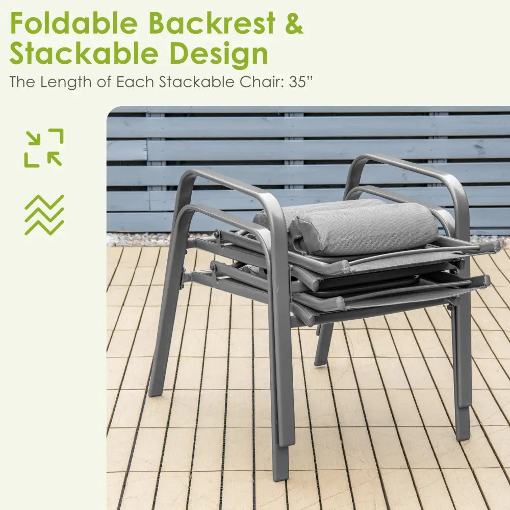 3 Pieces Patio Bistro Furniture Set with Adjustable Backrest-Gray - Gray - Patio Conversation Sets