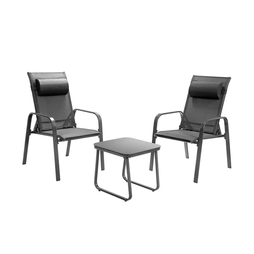 3 Pieces Patio Bistro Furniture Set with Adjustable Backrest-Gray - Gray - Patio Conversation Sets
