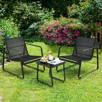 3 Pieces Patio Bistro Furniture Set with Glass Top Table Garden Deck-Black - Black - Patio Conversation Sets