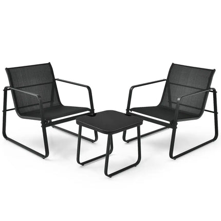 3 Pieces Patio Bistro Furniture Set with Glass Top Table Garden Deck-Black - Black - Patio Conversation Sets