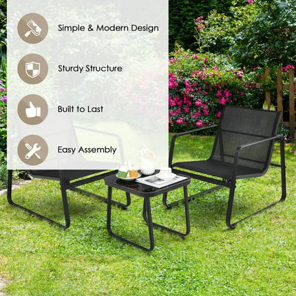 3 Pieces Patio Bistro Furniture Set with Glass Top Table Garden Deck-Black - Black - Patio Conversation Sets