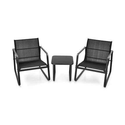 3 Pieces Patio Bistro Furniture Set with Glass Top Table Garden Deck-Black - Black - Patio Conversation Sets