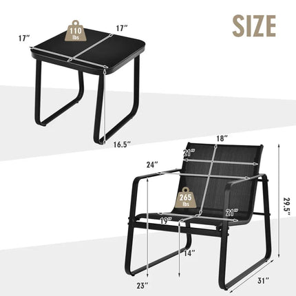3 Pieces Patio Bistro Furniture Set with Glass Top Table Garden Deck-Black - Black - Patio Conversation Sets
