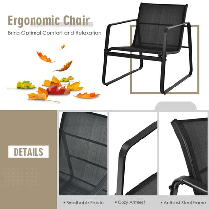 3 Pieces Patio Bistro Furniture Set with Glass Top Table Garden Deck-Black - Black - Patio Conversation Sets