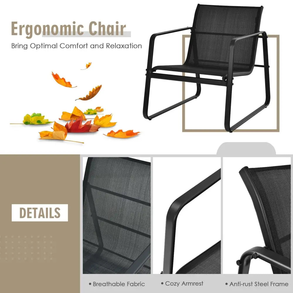 3 Pieces Patio Bistro Furniture Set with Glass Top Table Garden Deck-Black - Black - Patio Conversation Sets