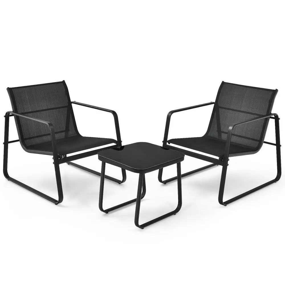 3 Pieces Patio Bistro Furniture Set with Glass Top Table Garden Deck-Black - Black - Patio Conversation Sets