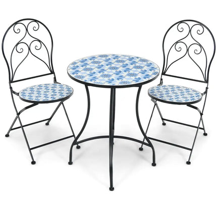 3 Pieces Patio Bistro Furniture Set with Mosaic Design - Black - Patio Conversation Sets