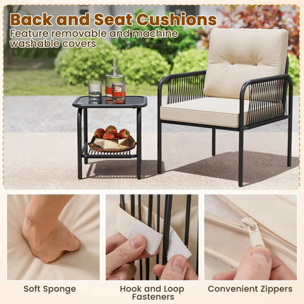 3 Pieces Patio Bistro PE Outdoor Wicker Rattan Furniture Conversation Set-Beige - Beige - Patio Conversation Sets