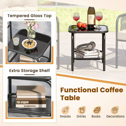 3 Pieces Patio Bistro PE Outdoor Wicker Rattan Furniture Conversation Set-Beige - Beige - Patio Conversation Sets