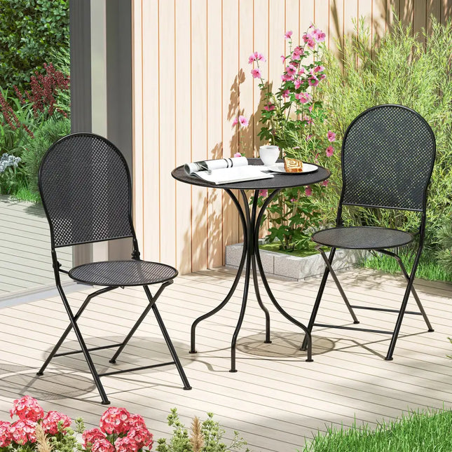 3 Pieces Patio Bistro Set Outdoor Conversation Furniture Table and Folding Chair - Black - Patio Dining Sets