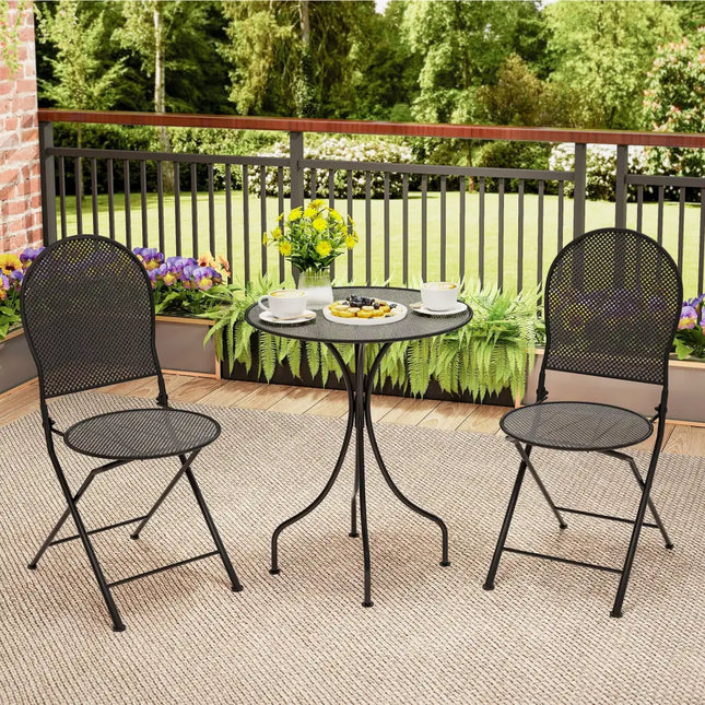 3 Pieces Patio Bistro Set Outdoor Conversation Furniture Table and Folding Chair - Black - Patio Dining Sets