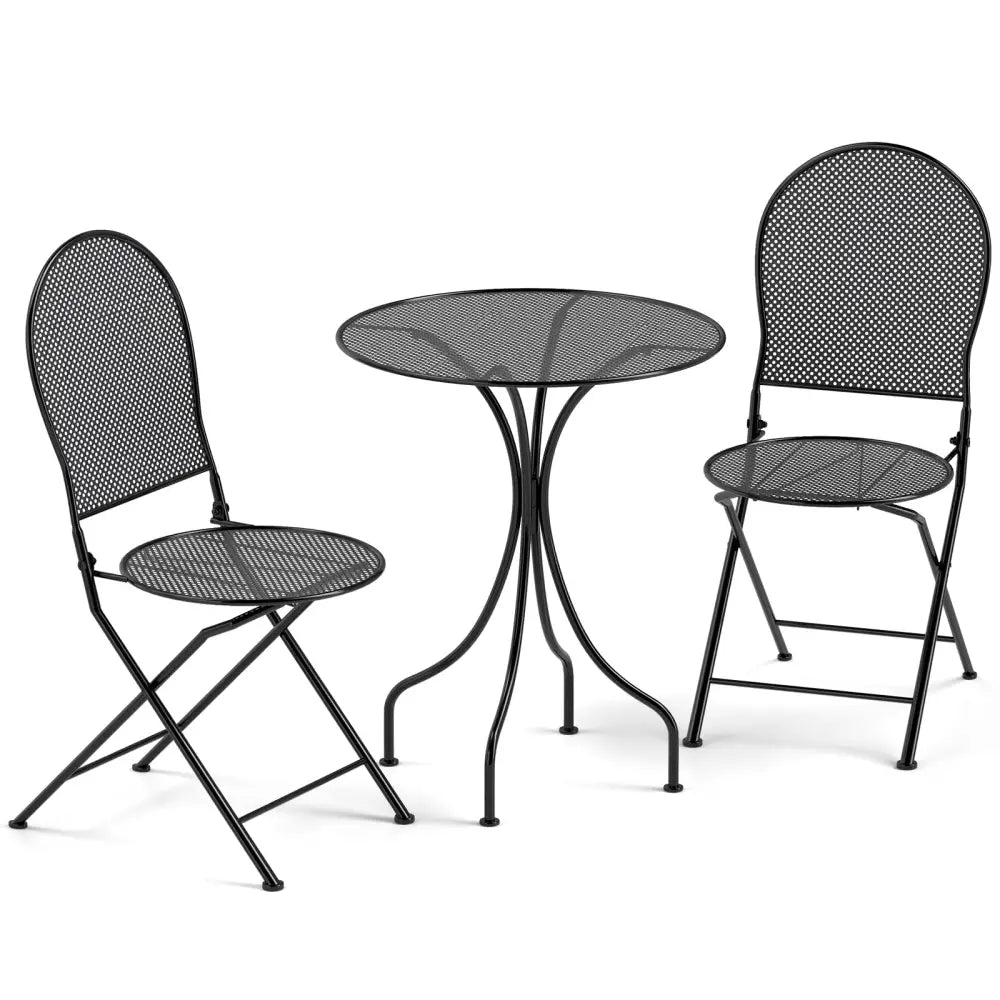3 Pieces Patio Bistro Set Outdoor Conversation Furniture Table and Folding Chair - Black - Patio Dining Sets