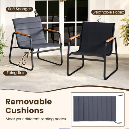 3 Pieces Patio Bistro Set Outdoor Fabric Conversation Set-Gray - Gray - Patio Conversation Sets
