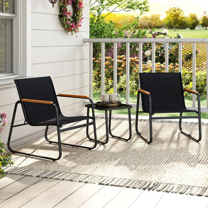 3 Pieces Patio Bistro Set Outdoor Fabric Conversation Set-Gray - Gray - Patio Conversation Sets