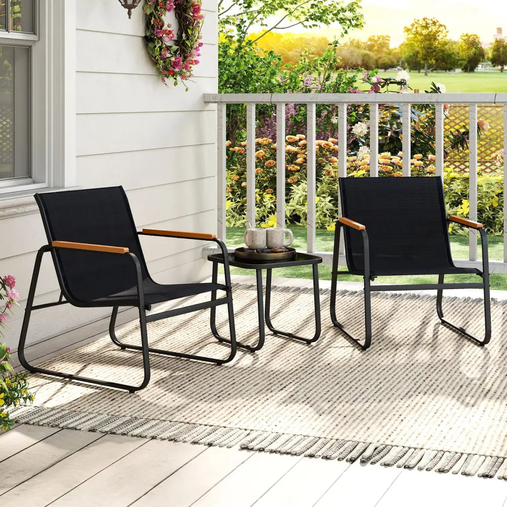 3 Pieces Patio Bistro Set Outdoor Fabric Conversation Set-Gray - Gray - Patio Conversation Sets