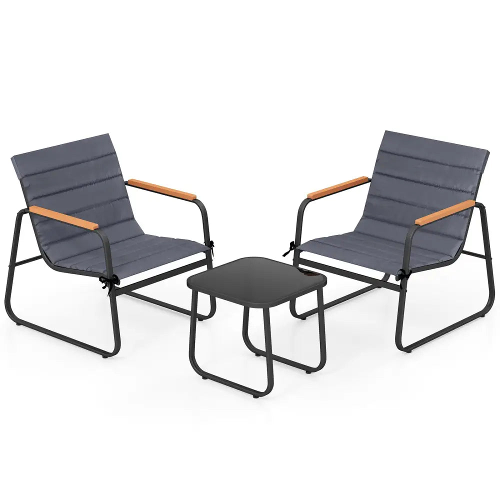 3 Pieces Patio Bistro Set Outdoor Fabric Conversation Set-Gray - Gray - Patio Conversation Sets